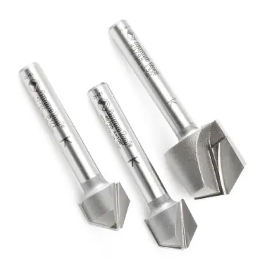 Amana AMS-140 3-Pc Carbide Tipped V-Groove 90, 108 and 135 Deg. for Double Edge Folding ACM Panels,