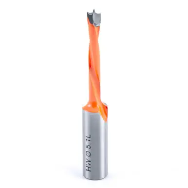 Amana 304051 Carbide Tipped Brad Point Boring Bit L/H 5.1mm D x 70mm Long x 10mm Shank