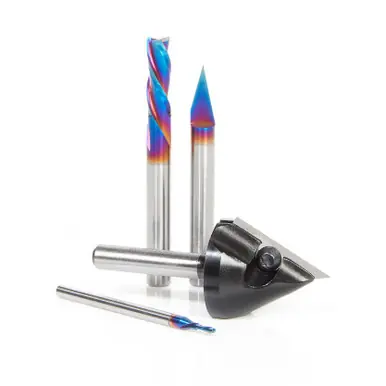 Amana AMS-158 JMC CNC 4-Pc Starter Router Bit Pack, 1/8 and 1/4" Shank