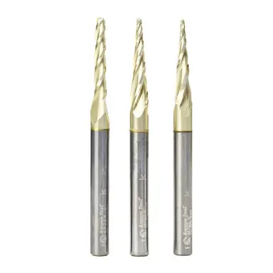 Amana AMS-144 - 3-Pc CNC 2D/3D Carving Ball Nose ZrN Coated 1/4" Shank Router Bit Set