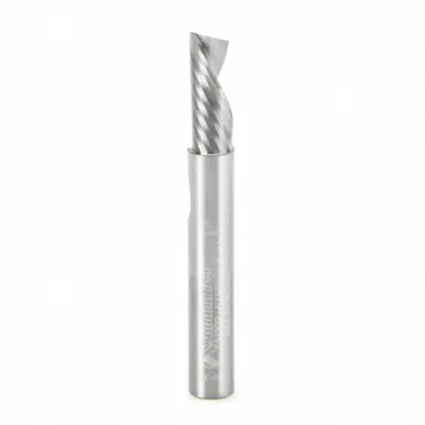 Amana 51502 Spiral O-Single Flute, Aluminum Cutting 1/4 D x 5/8 CH x 1/4 Shank x 2" Down-Cut Router