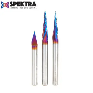 Amana AMS-107-K CNC Ultimate 2D/3D Carving/Engraving 3-Pc Pack Spektra Extreme Tool Life Coated