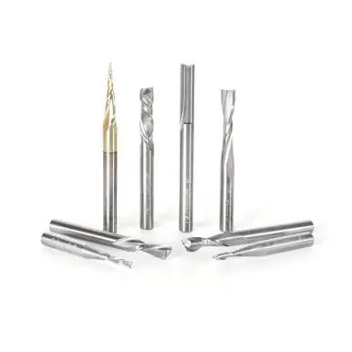 Amana AMS-137 8-Pc Spiral Compression, Tapered & Straight CNC Router Bit Collection, 1/4-Inch Shank