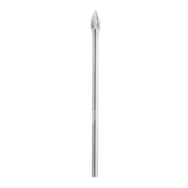 Amana BURS-196 Pointed Tree Shape Head 3/8 D x 3/4 CH x 1/4 Shank x 6-3/4" Double Cut SG Burr Bit