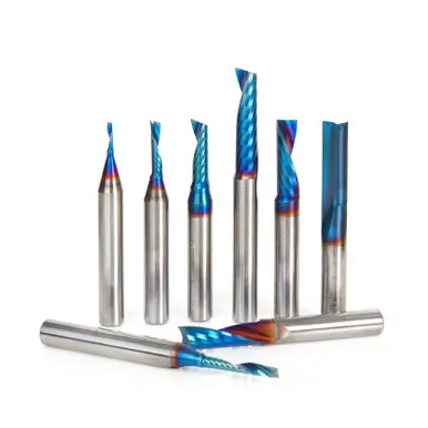 Amana AMS-165-K 8-Pc CNC Spektra Plastic Cutting Spiral O-Flute 1/4 Shank Router Bit Collection