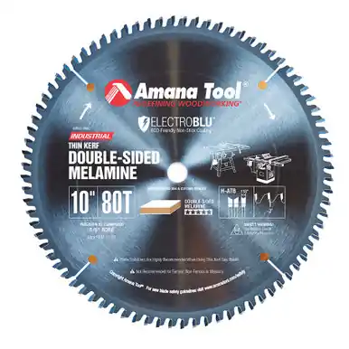 Amana MSB1080C Electro-Blu Coated Carbide Tipped Double-Face Melamine 10" D x 80T H-ATB, -2 Deg, 5/8