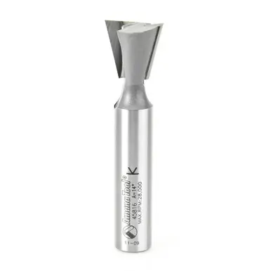 Amana 45816 Carbide Tipped Dovetail 14 Deg x 3/4 D x 3/4 CH x 1/2" Shank Router Bit for Omnijig &