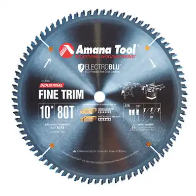 Amana 610800C Electro Blu Carbide Tipped Trim 10" D x 80T ATB, 10 Deg, 5/8 Bore, Non-Stick Coated