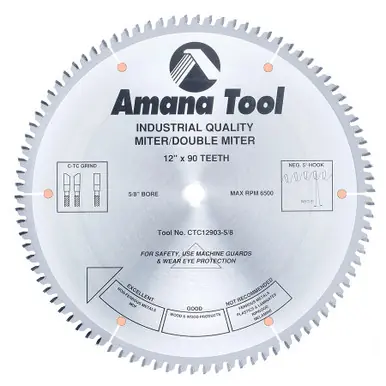 Amana CTC12903-5/8 Carbide Tipped Miter California TC Grind 12" D x 90T C-TCG, -5 Deg, 5/8 Bore,