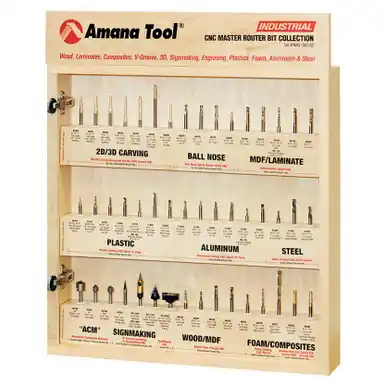 Amana AMS-CNC-52 CNC Master Router Bit Collection Includes 52 1/4" shank SKU‘s and Plywood Veener