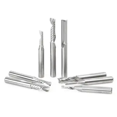 Amana AMS-165 8-Pc CNC Plastic Cutting Spiral O-Flute 1/4 Shank Shank Router Bit Collection