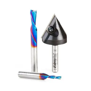 Amana AMS-119 Matt‘s Shapeoko CNC Router Bit Starter 3-Pc Pack, 1/4" Shank