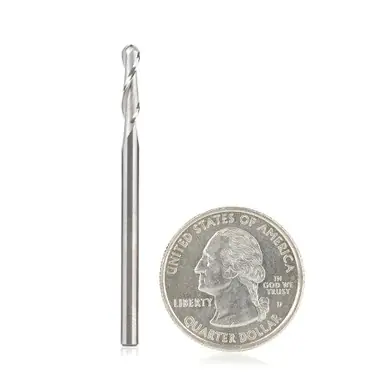 Amana 46375 Double Flute Up-Cut Ball Nose Spiral 1/16 R x 1/8 D x 1/2 CH x 1/8 Shank x 2" Router Bit