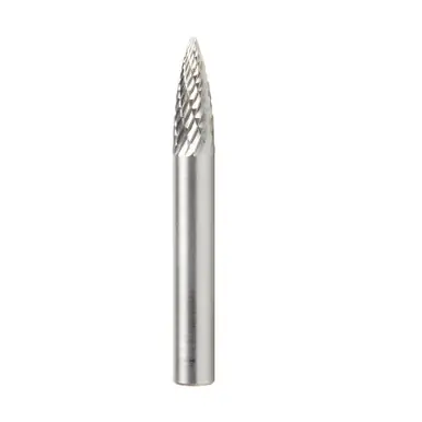 Amana BURS-192 Pointed Tree Shape 1/4 D x 5/8 CH x 1/4 Shank x 2" Double Cut SG Burr Bit