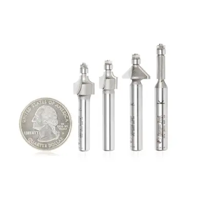 Amana AMS-612 4-Pc Miniature Router Bit Pack w/ Mini 3/16 Dia Lower Ball Bearing