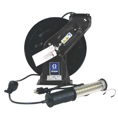 GRACO 24Y872 - SD5 Series 120V Cord & LED Light Reel w/ In-Line Tool Tap - 50 ft 16/3, 12A, Black