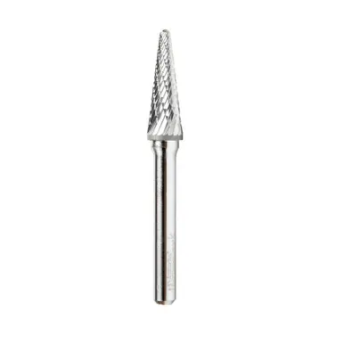 Amana BURS-214 Radius Cone Shape Head 3/8 D x 1-1/16 CH x 1/4 Shank x 2-13/16" Double Cut SL Burr
