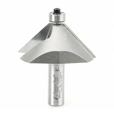 Amana 49406 Carbide Tipped Chamfer 45 Degree x 2-3/8 D x 1" CH x 1/2 Shank w/ Lower Ball Bearing