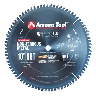 Amana 510801C Electro Blu Carbide Tipped Aluminum and Non-Ferrous Metals 10" D x 80T TCG, -6 Deg,
