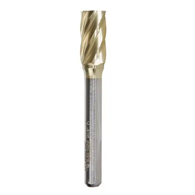 Amana BURS-102NF Cylindrical Shape Head 3/8 D x 3/4 CH x 1/4 Shank x 2-1/2" ZrN Coated Double Cut SA