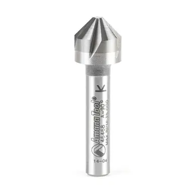 Amana 46468 90 Degree Angle x 1/2 D x 5mm CH x 1/4 Shank x 1-9/16" , 5 Flute Countersink Router Bit