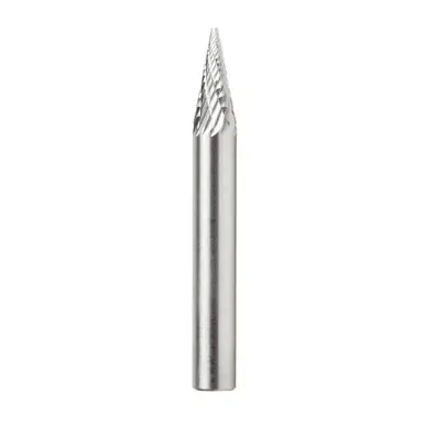 Amana BURS-222 Pointed Cone Shape 22 Deg 1/4 D x 1/2 CH x 1/4 Shank x 2" Double Cut SM Burr Bit