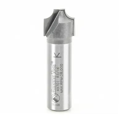 Amana 49701 Carbide Tipped Plunging Round Over 3/16 R x 5/8 D x 1/2 CH x 1/2" Shank Router Bit