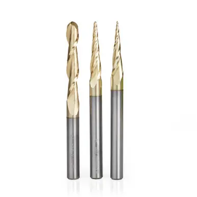 Amana AMS-185 - 3-Pc CNC 2D/3D Carving Ball Nose ZrN Coated 1/4" Shank Router Bit Set