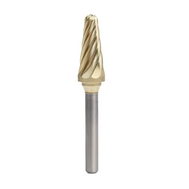 Amana BURS-218NF Radius Cone Shape Head 1/2 D x 1-1/8 CH x 1/4 Shank x 2-7/8" ZrN Coated Double Cut