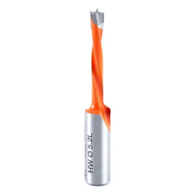 Amana 304052 Carbide Tipped Brad Point Boring Bit L/H 5.2mm D x 70mm Long x 10mm Shank