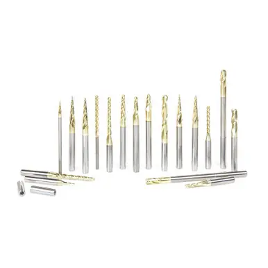 Amana AMS-143 18-Pc CNC 2D/3D Carving Ball Nose & Flat Bottom ZrN Coated Router Bit Collection
