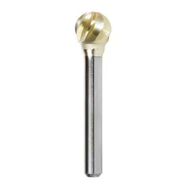 Amana BURS-158NF Ball Shape Head 1/2 D x 7/16 CH x 1/4 Shank x 2-1/4" ZrN Coated Double Cut SD Burr