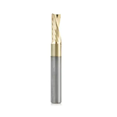 Amana 51502-Z Spiral O-Single Flute, Aluminum Cutting 1/4 D x 5/8 CH x 1/4 Shank x 2" Down-Cut ZrN
