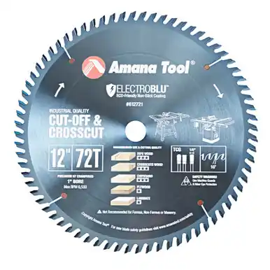 Amana 612721C Electro-Blu Carbide Tipped General Purpose 12" D x 72T TCG, 10 Deg, 1" Bore, Non-Stick
