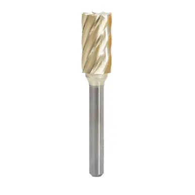 Amana BURS-088NF Cylindrical Shape Head 1/2 D x 1 CH x 1/4 Shank x 2-3/4" ZrN Coated Double Cut SB