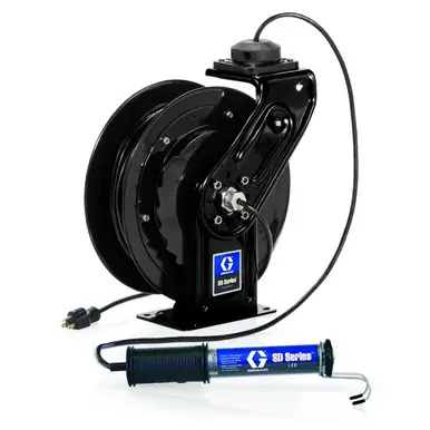GRACO 24Y887 - SD10 Series 120V Cord & LED Light Reel w/ In-Line Tool Tap - 95 ft, 16/3, 10A, Black