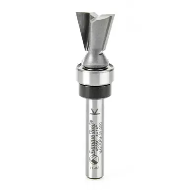 Amana 45850 Carbide Tipped Dovetail 14 Deg x 1/2 D x 1/2 CH x 1/4" Shank w/ Upper Ball Bearing