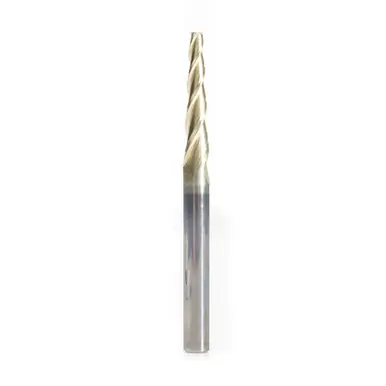 Amana 46573 CNC 2D/3D Carving 3.6 Deg Tapered Angle Flat Bottom x 1/8 D x 1 CH x 1/4 Shank x 3" x 3