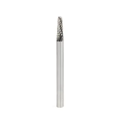 Amana BURS-210 Radius Cone Shape 1/8 D x 3/8 CH x 1/8 Shank x 1-1/2" Double Cut SL Burr Bit