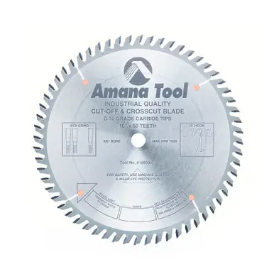 Amana 610600 Carbide Tipped Cut-Off and Crosscut 10" D x 60T ATB, 10 Deg, 5/8 Bore, Circular Saw