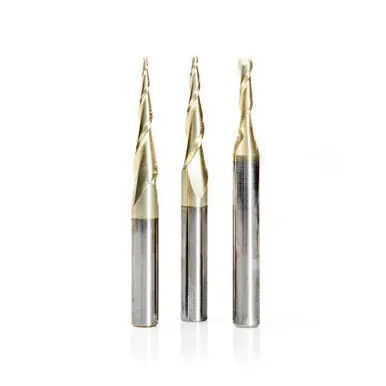 Amana AMS-110 3-Pc CNC 2D/3D Carving Ball Nose ZrN Coated 1/4" Shank Router Bit Collection Includes