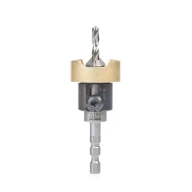 Amana 55338 Carbide Tipped 82 Degree Countersink w/ Adjustable Depth Stop and No-Thrust BB, Hybrid