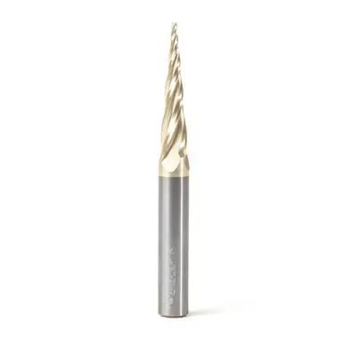 Amana 46582 CNC 2D/3D Carving 5.4 Deg Tapered Angle Ball Nose x 1/16 D x 1/32 R x 1-1/2 CH x 3/8