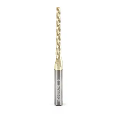 Amana 46574 CNC 2D/3D Carving 1.0 Deg Tapered Angle Flat Bottom x 1/8 D x 1-1/2 CH x 1/4 Shank x 3"