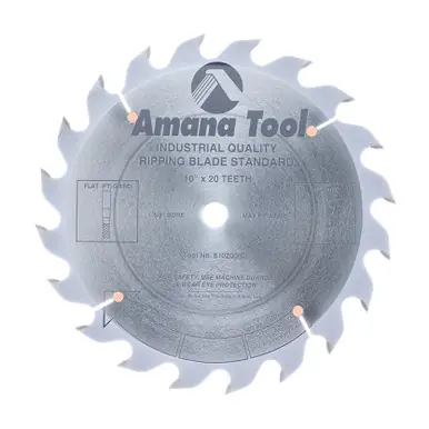 Amana 610200 Carbide Tipped Ripping Standard 10" D x 20T FT, 18 Deg, 5/8 Bore, Circular Saw Blade