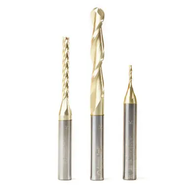 Amana AMS-145 3-Pc CNC 2D/3D Carving Ball Nose & Flat Bottom ZrN Coated 1/4" Shank Router Bit