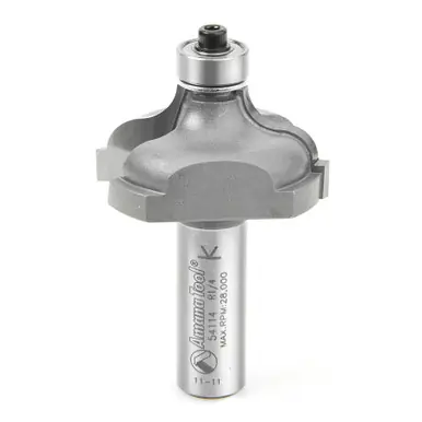 Amana 54114 Carbide Tipped Ogee Fillet 1/4 R x 1-5/8 D x 3/4 CH x 1/2" Shank w/ Lower Ball Bearing