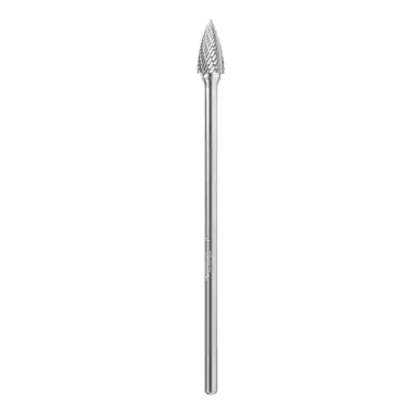 Amana BURS-199 Pointed Tree Shape Head 1/2 D x 1 CH x 1/4 Shank x 6-3/4" Double Cut SG Burr Bit