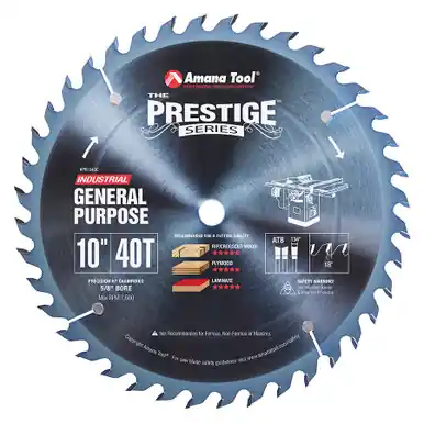 Amana PR1040C Electro-Blue Carbide Tipped Prestige 10" D 40T ATB, 18 Deg, 5/8 Bore, Non-Stick Coated