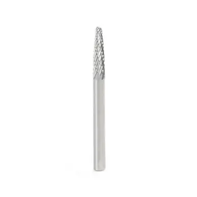 Amana BURS-138 Tree Shape Head 1/8 D x 1/2 CH x 1/8 Shank x 1-1/2" Double Cut SF Burr Bit